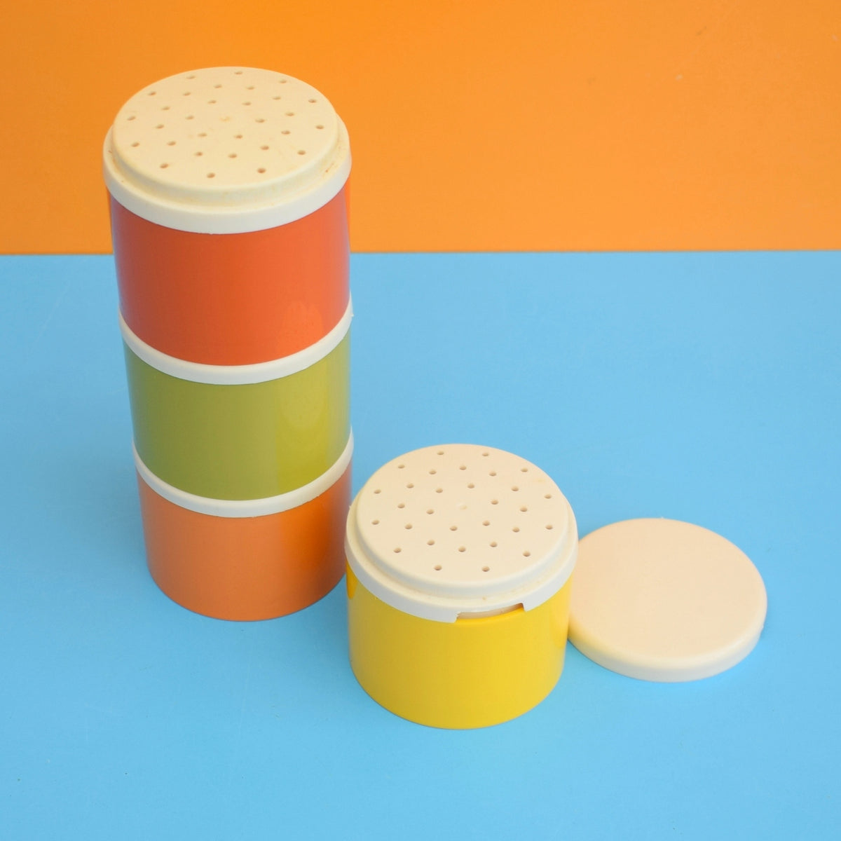 Vintage 1970s Tupperware Containers - Red/ Orange / Yellow / Green / Cream by Pineapple Retro