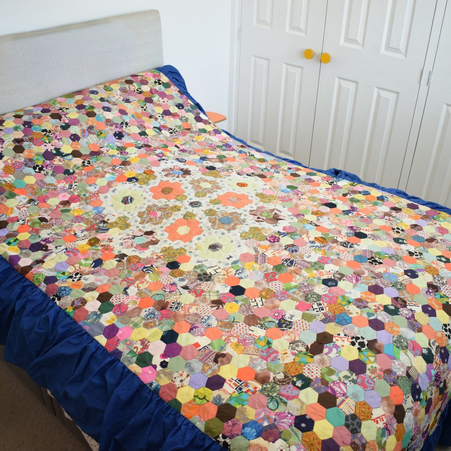 Vintage 1970s Fabric Patchwork Quilt / Bedcover