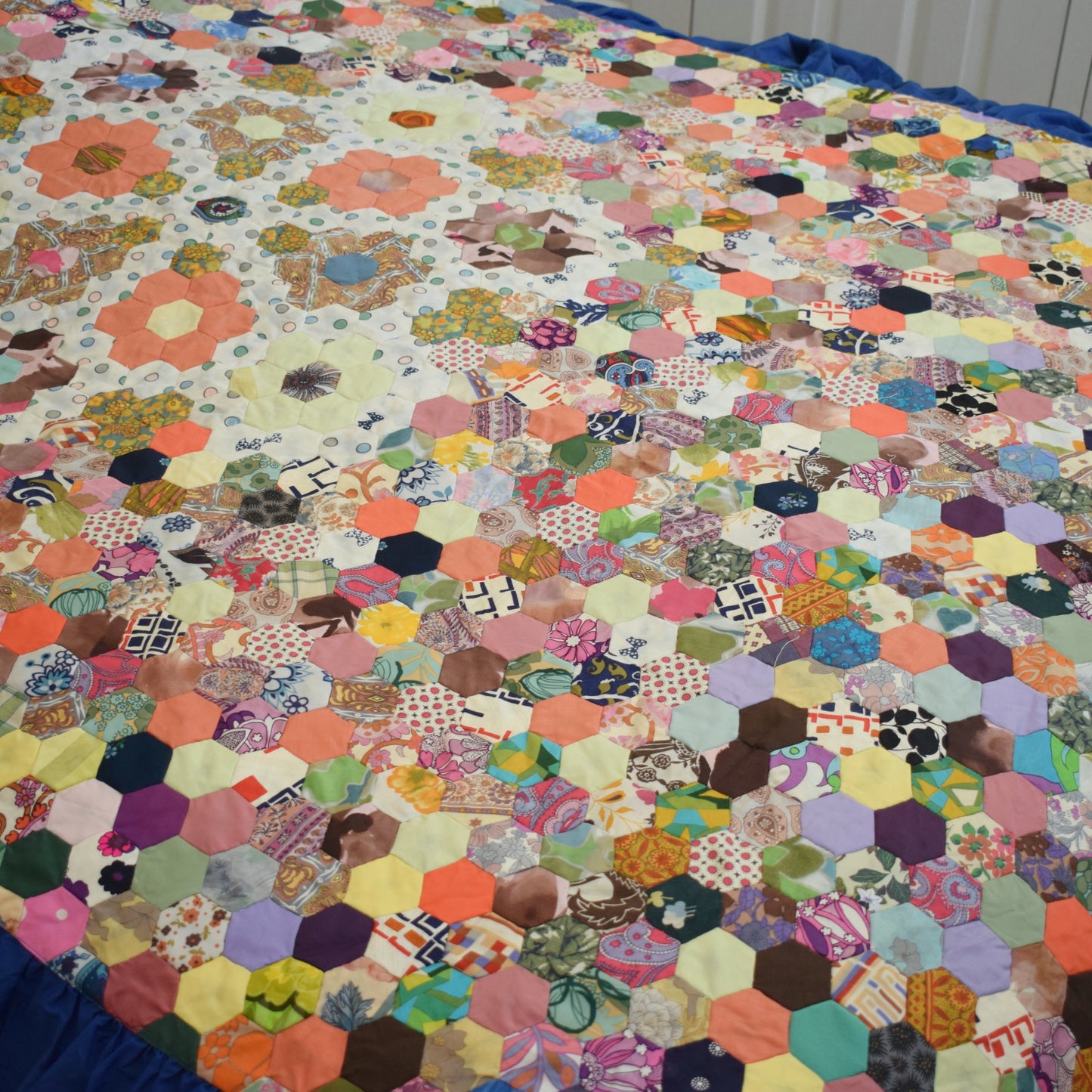 Vintage 1970s Fabric Patchwork Quilt / Bedcover