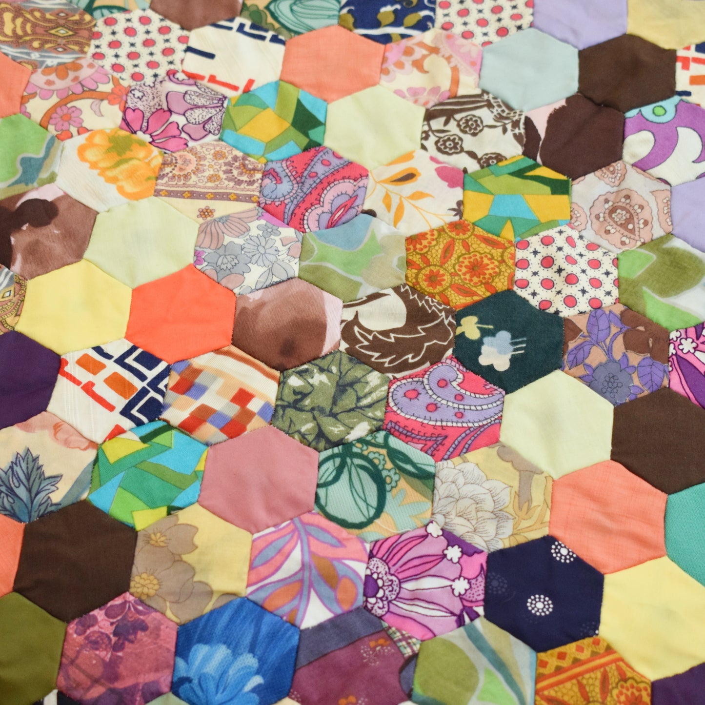 Vintage 1970s Fabric Patchwork Quilt / Bedcover