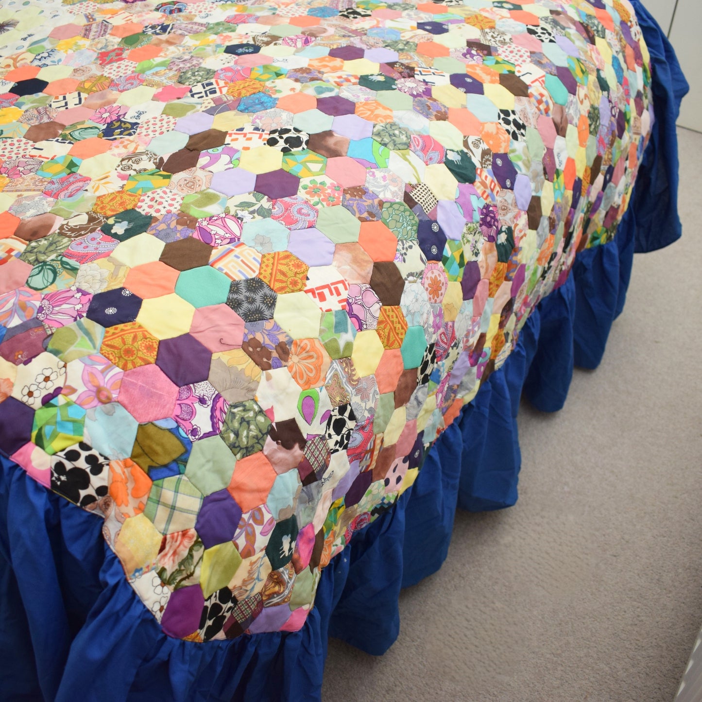 Vintage 1970s Fabric Patchwork Quilt / Bedcover