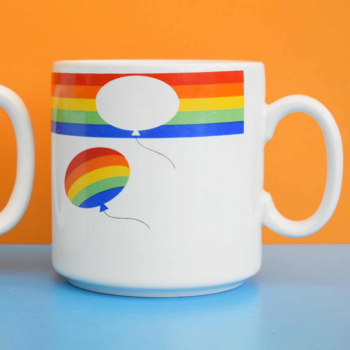 Vintage 1980s Mugs- Rainbow Heart / Balloons - Russ by Vintage