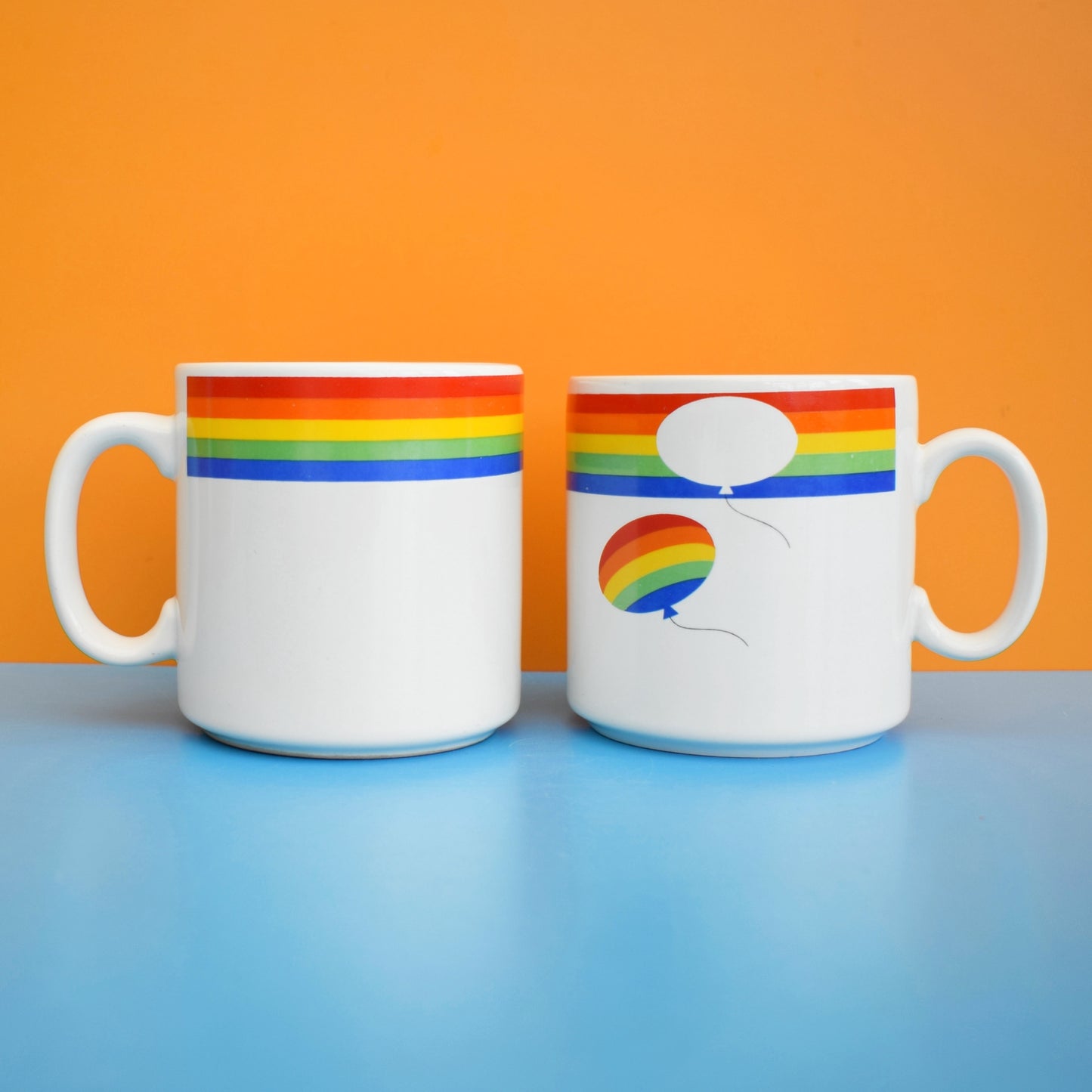 Vintage 1980s Mugs- Rainbow Heart / Balloons - Russ by Vintage