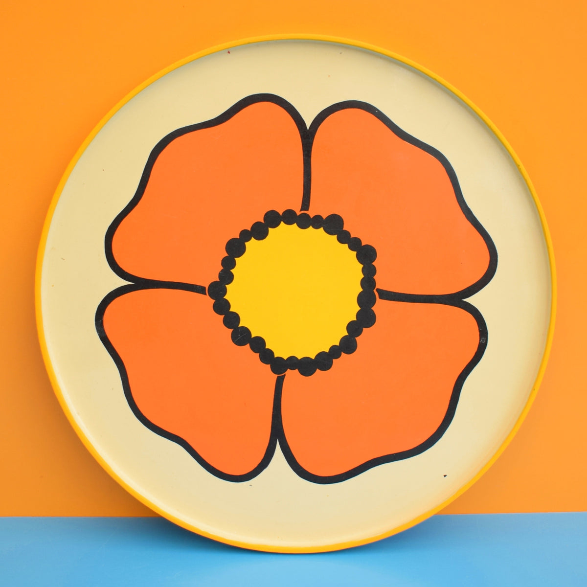 Vintage 1960s Round Lacquered Tray - Flower Power by Vintage