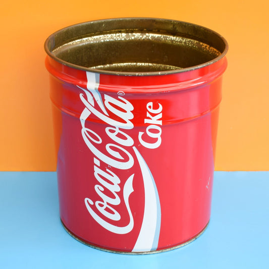 Vintage 1980s Metal Waste Paper Bin - Coke