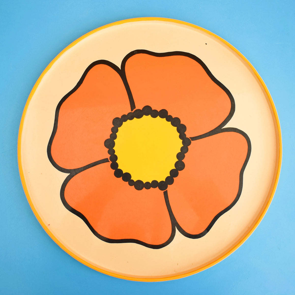 Vintage 1960s Round Lacquered Tray - Flower Power by Vintage