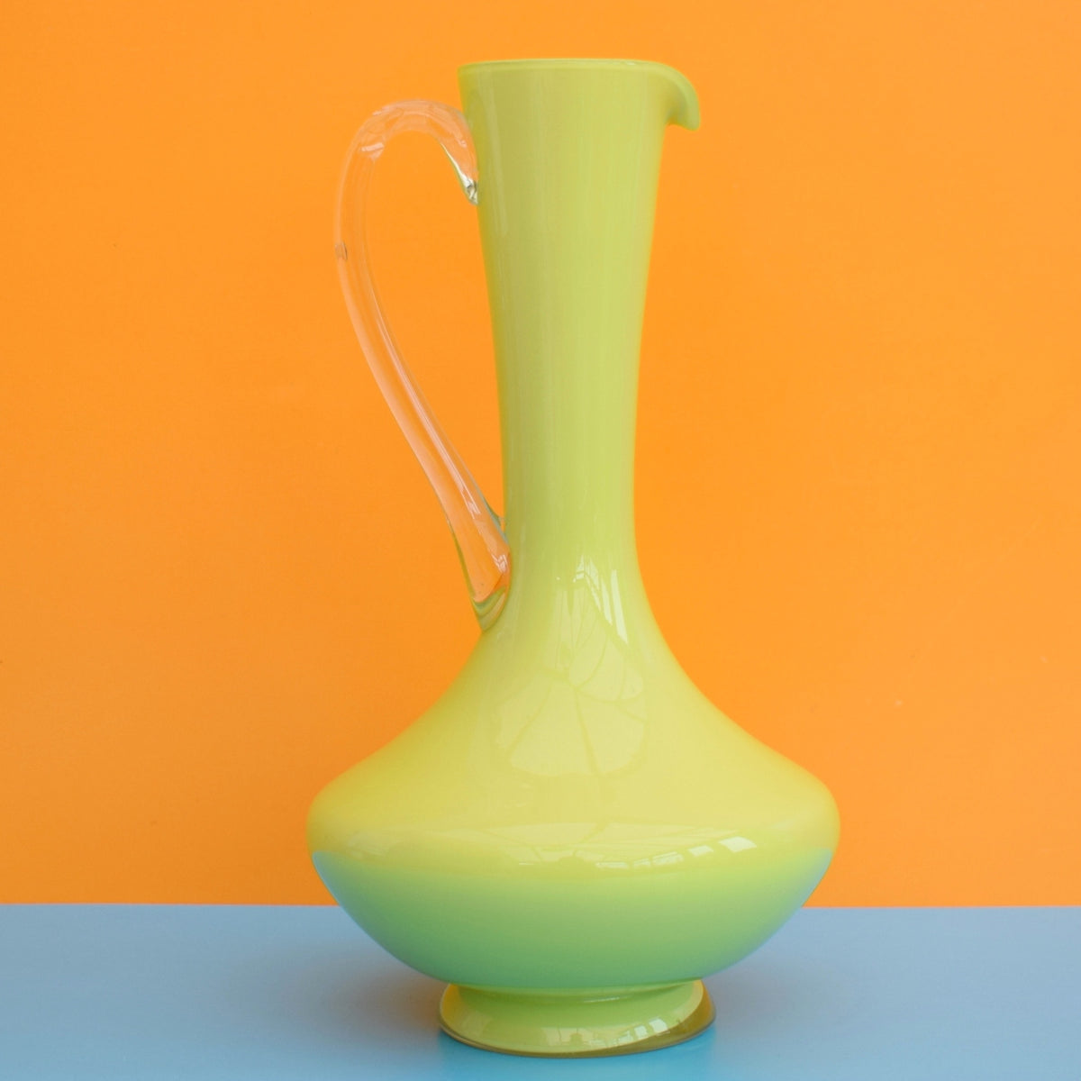 Vintage 1960s Cased Glass Vase / Jug - Lime Green - Italy by Pineapple Retro