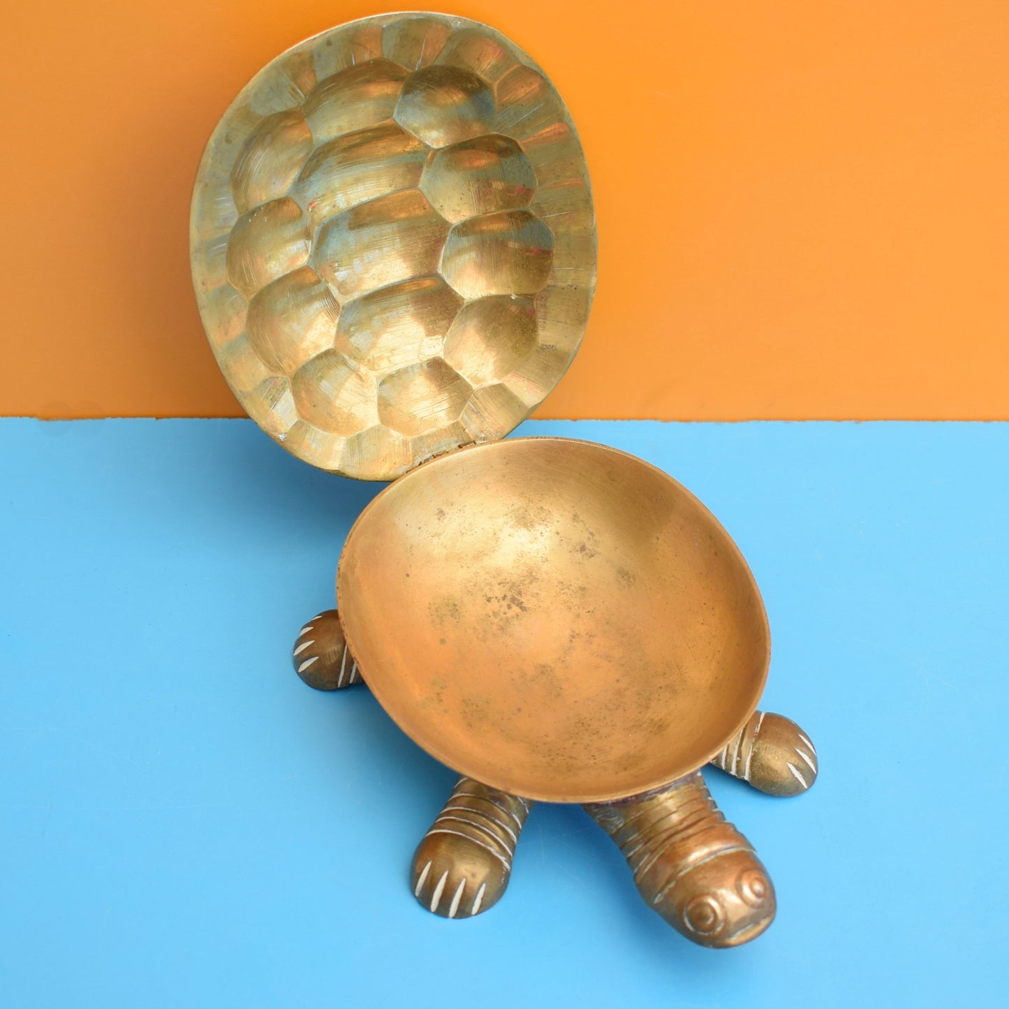 Vintage 1970s Brass Tortoise Lidded Container