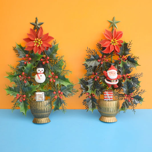 Vintage 1960s Kitsch Plastic Christmas Decorations - Santa / Snowman Tree