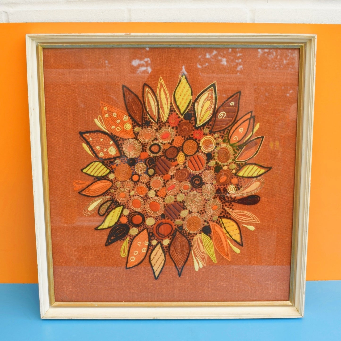 Vintage 1970s Embroidered Picture - Penelope - Sunflower
