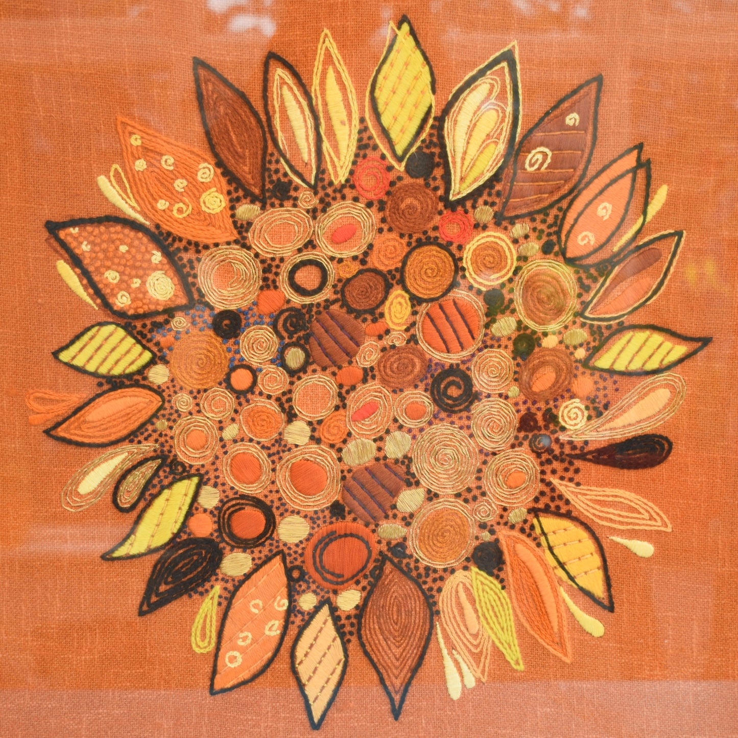 Vintage 1970s Embroidered Picture - Penelope - Sunflower