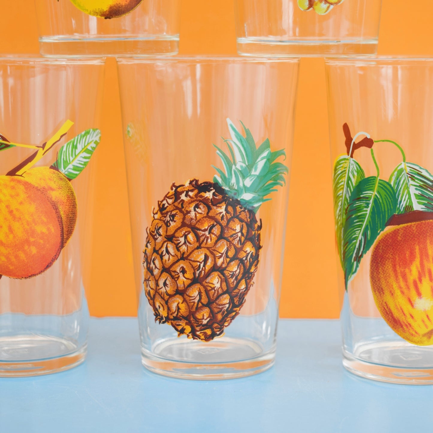 Vintage 1960s Fruit Design Drinking Glasses - French