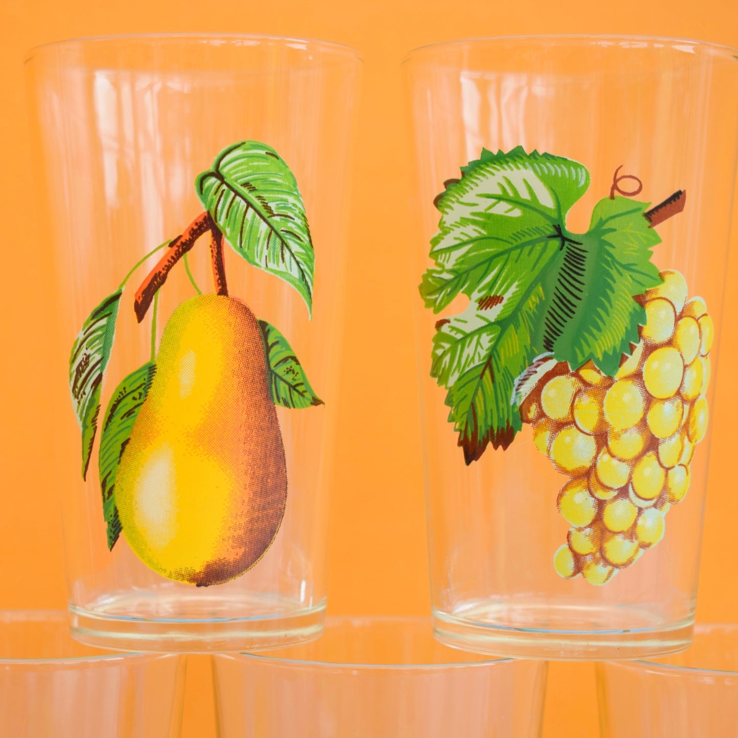Vintage 1960s Fruit Design Drinking Glasses - French