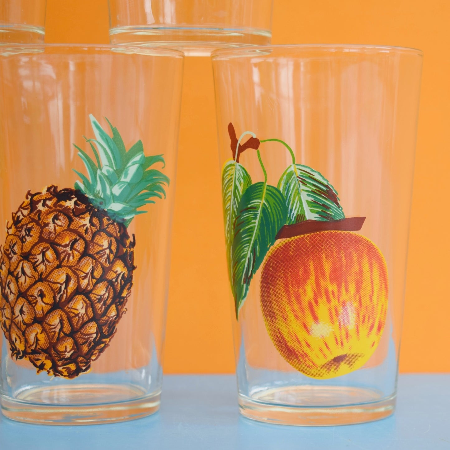 Vintage 1960s Fruit Design Drinking Glasses - French