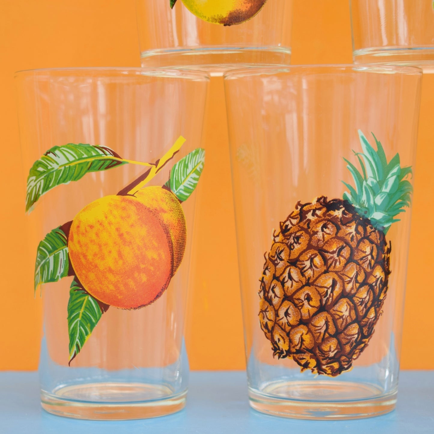 Vintage 1960s Fruit Design Drinking Glasses - French