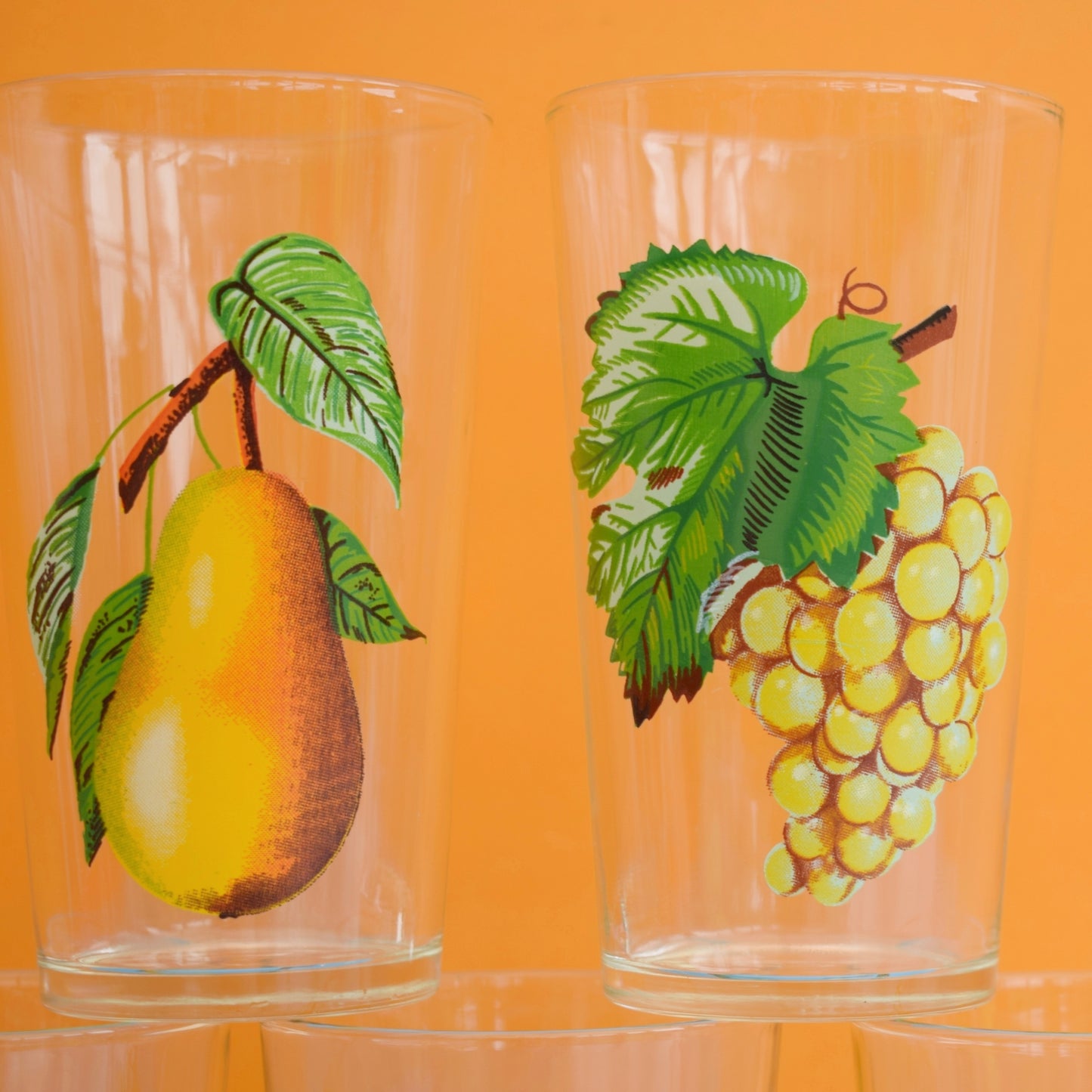 Vintage 1960s Fruit Design Drinking Glasses - French