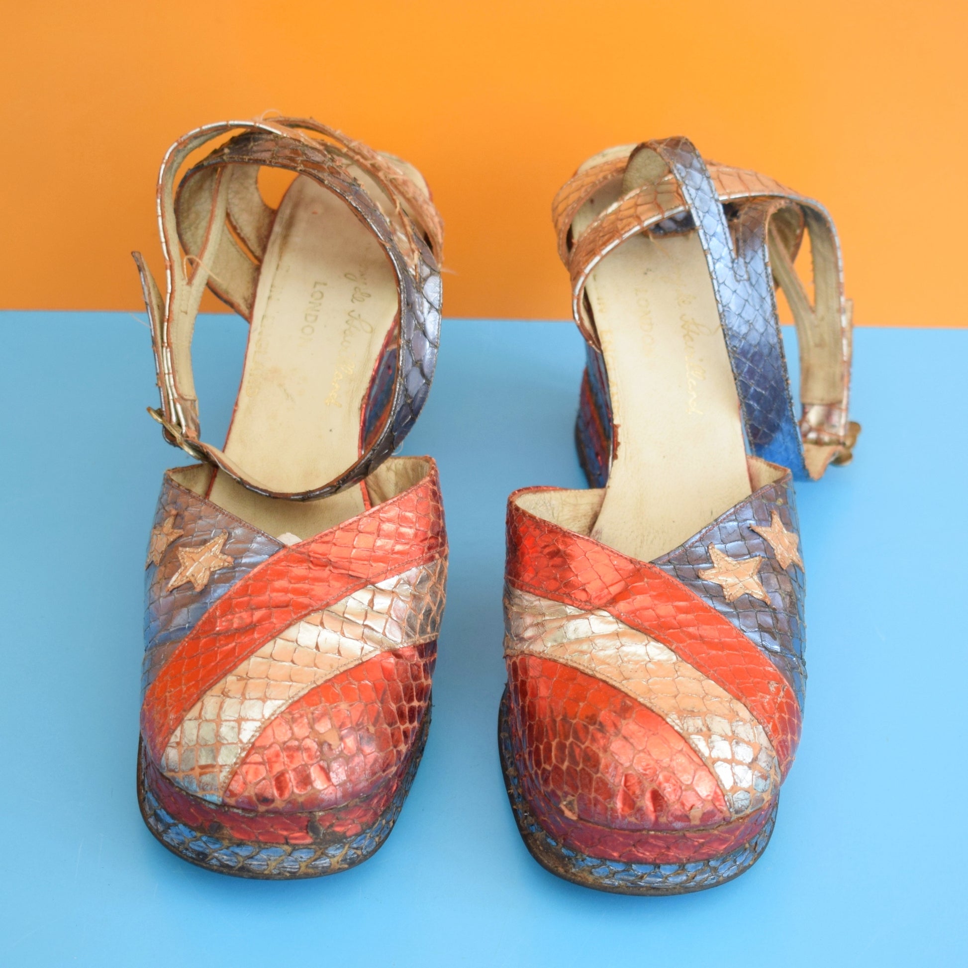 Vintage 1970s Amazing Platform Shoes- Red, White & Blue - Terry De Havilland by Vintage
