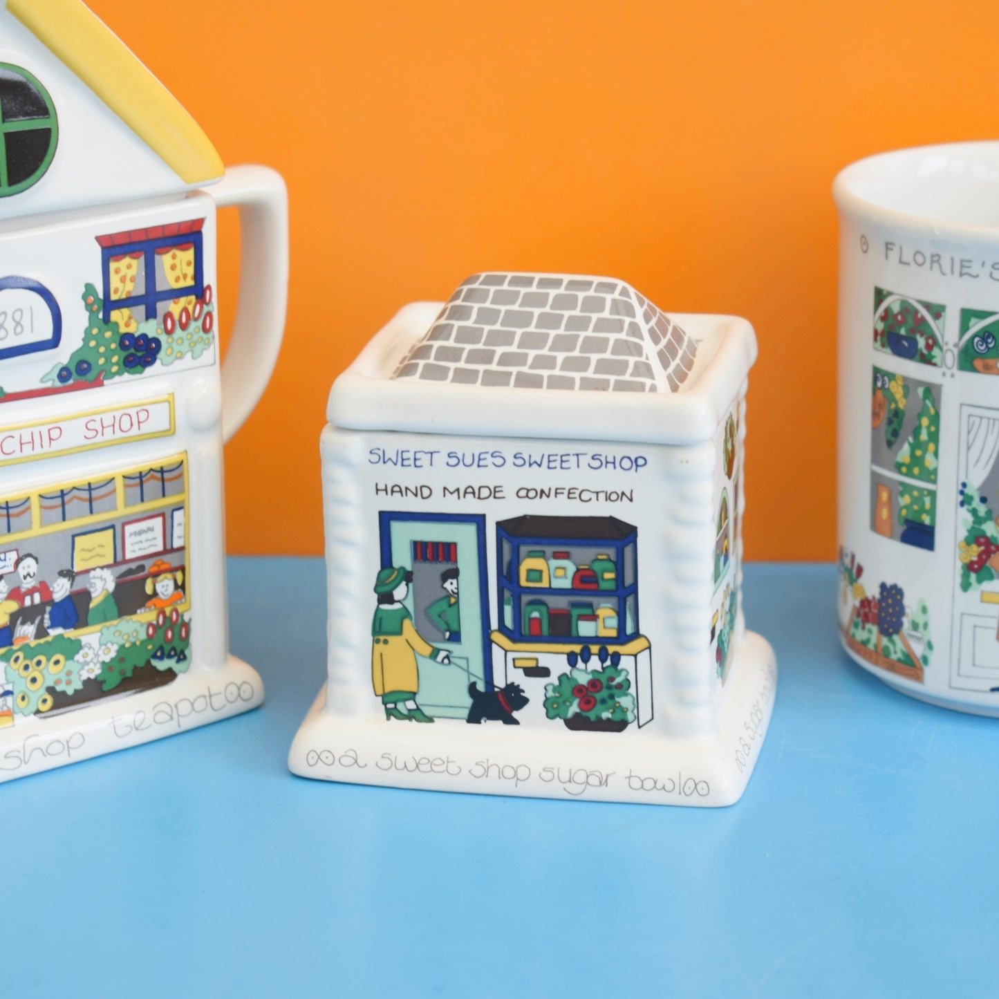 Vintage 1980s Wade China - English Life Range - Chip, Flower & Sweet Shop