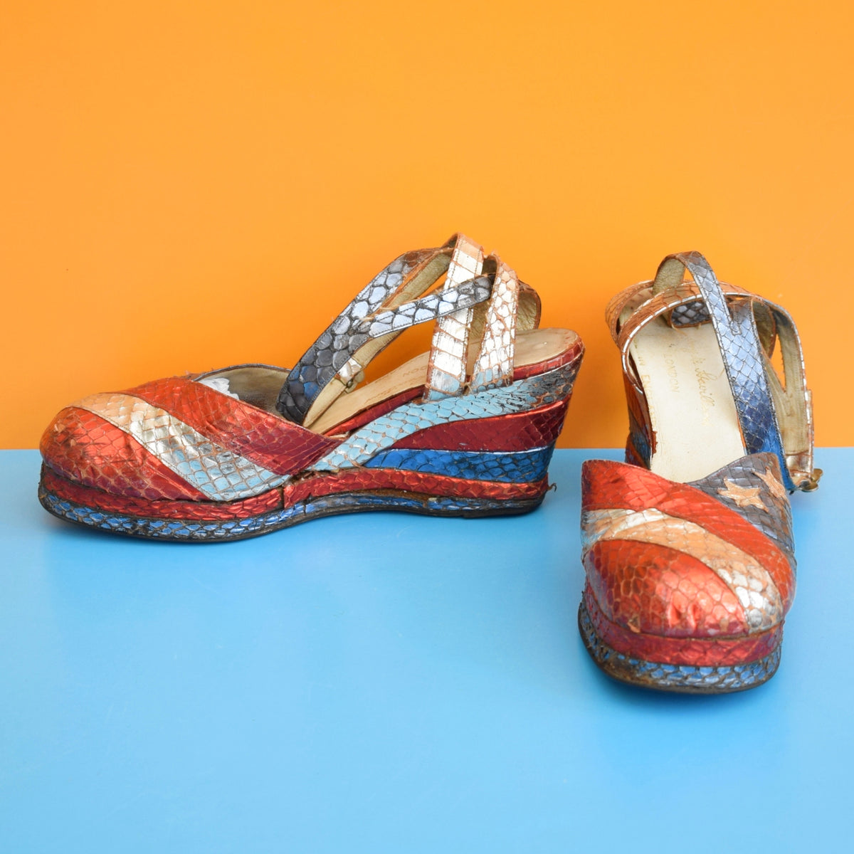Vintage 1970s Amazing Platform Shoes- Red, White & Blue - Terry De Havilland by Vintage