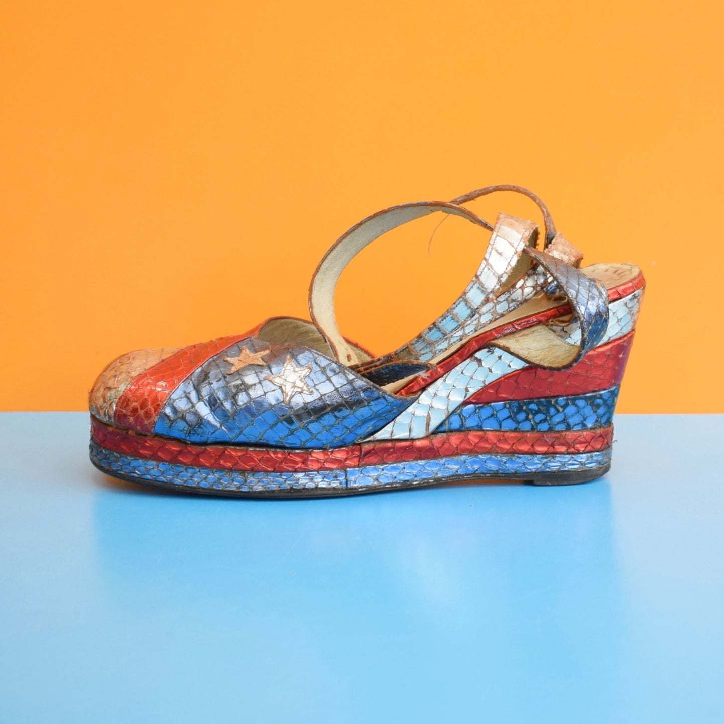 Vintage 1970s Amazing Platform Shoes- Red, White & Blue - Terry De Havilland by Vintage