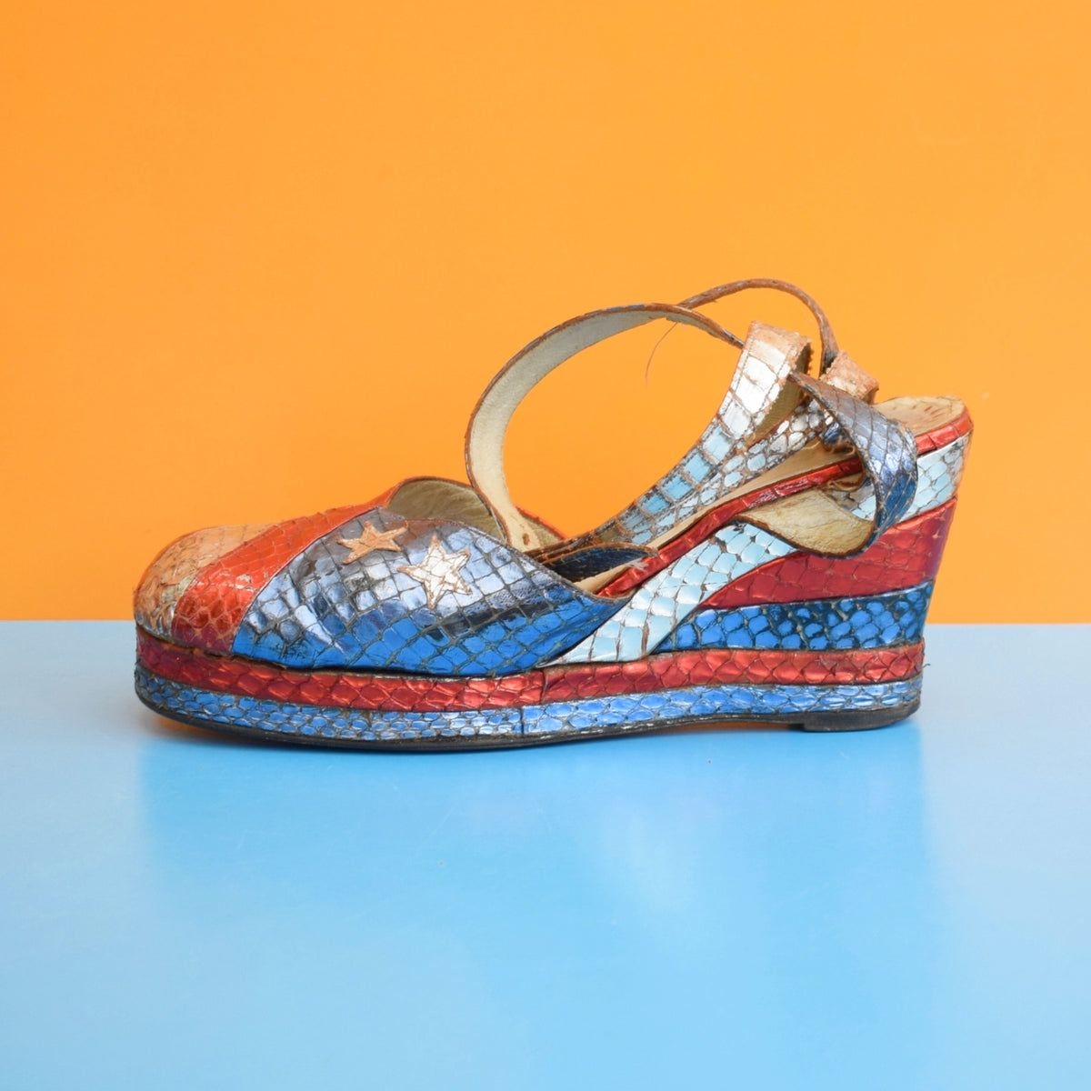 Vintage 1970s Amazing Platform Shoes- Red, White & Blue - Terry De Havilland by Vintage