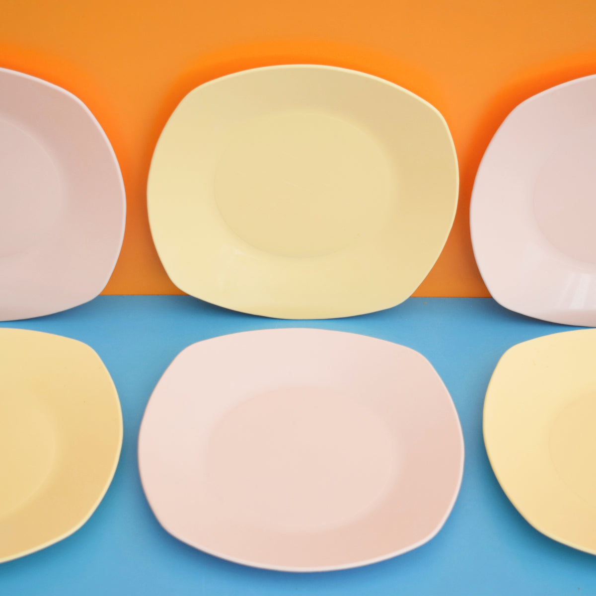 Vintage 1960s Plastic Plates - Pastel Pink & Lemon x6 by Pineapple Retro