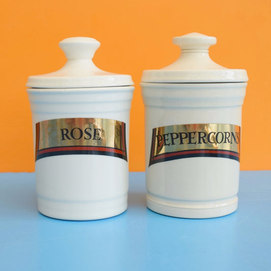 Vintage 1970s Apothecary Jars - Culpeper Ltd - Boncath Potteries. Rose / Peppercorns