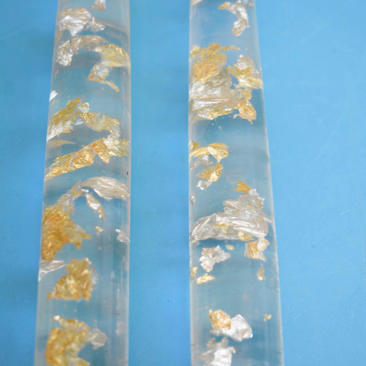 Vintage 1970s Resin Glitter candles x2 - Clear With Gold/ Silver Flecks