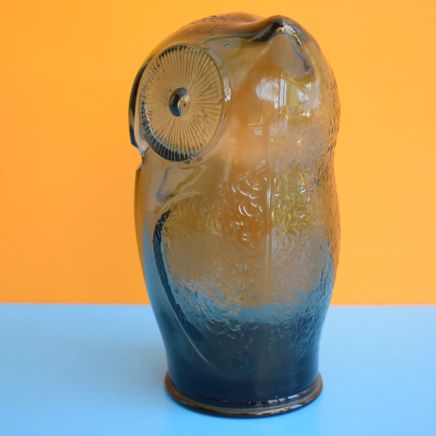 Vintage 1970s Glass Owl Money Box -Cascade Glass - Smoked