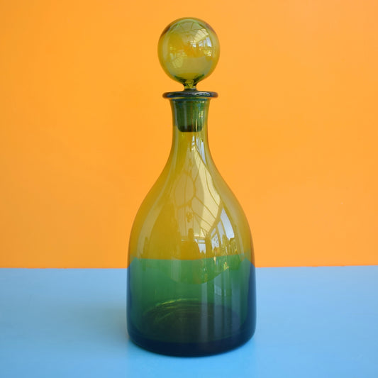 Vintage 1960s Glass Decanter Bottle - Olive