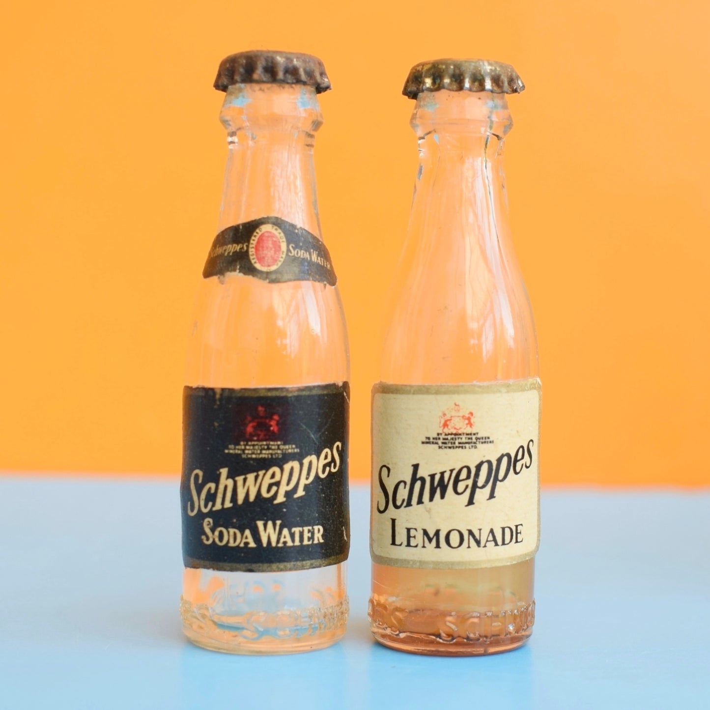 Vintage 1980s Mini Glass Bottles - Schweppes / Wink / Canada Dry / Verve Champagne