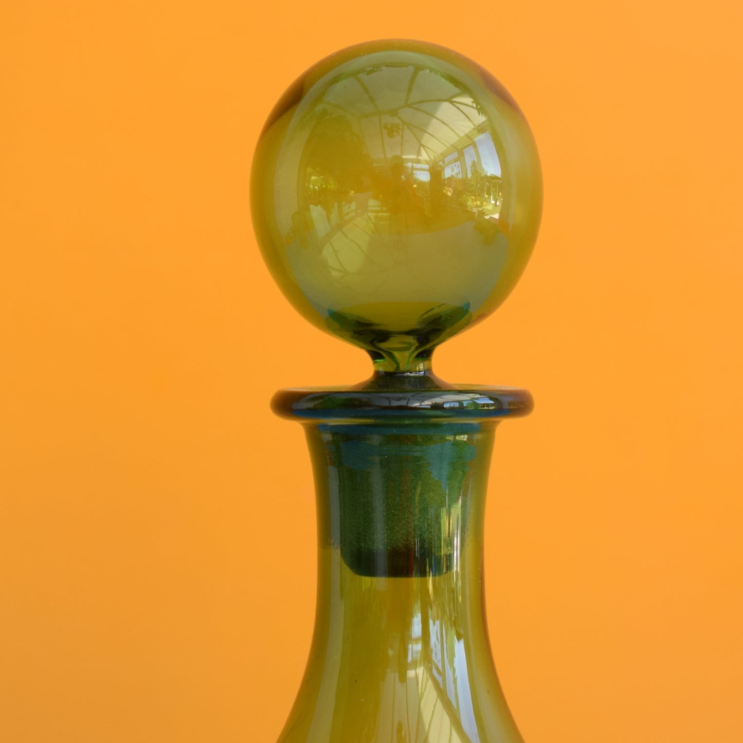 Vintage 1960s Glass Decanter Bottle - Olive