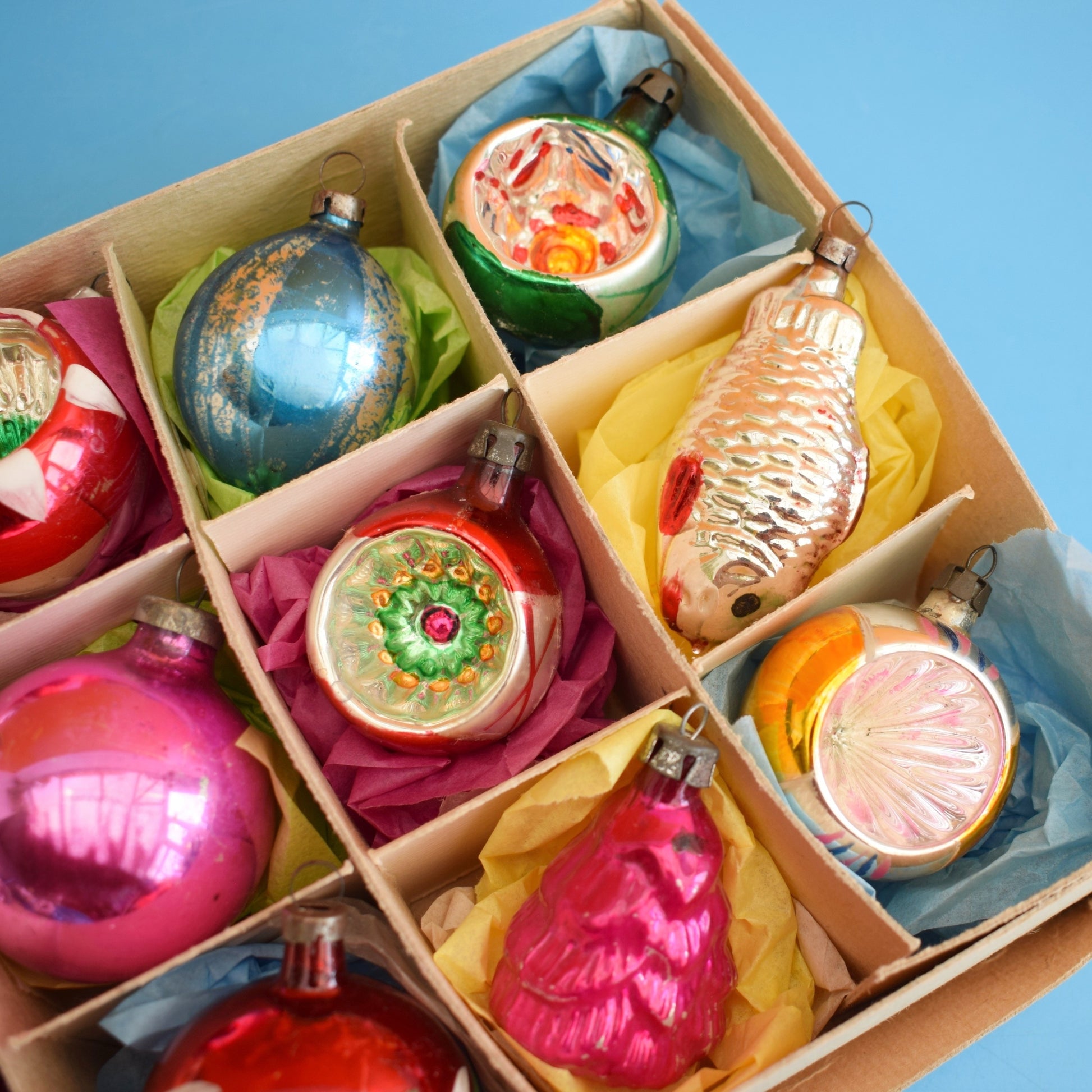 Vintage Mixed 1960s Glass Christmas Baubles - Boxed - Lovely by Pineapple Retro