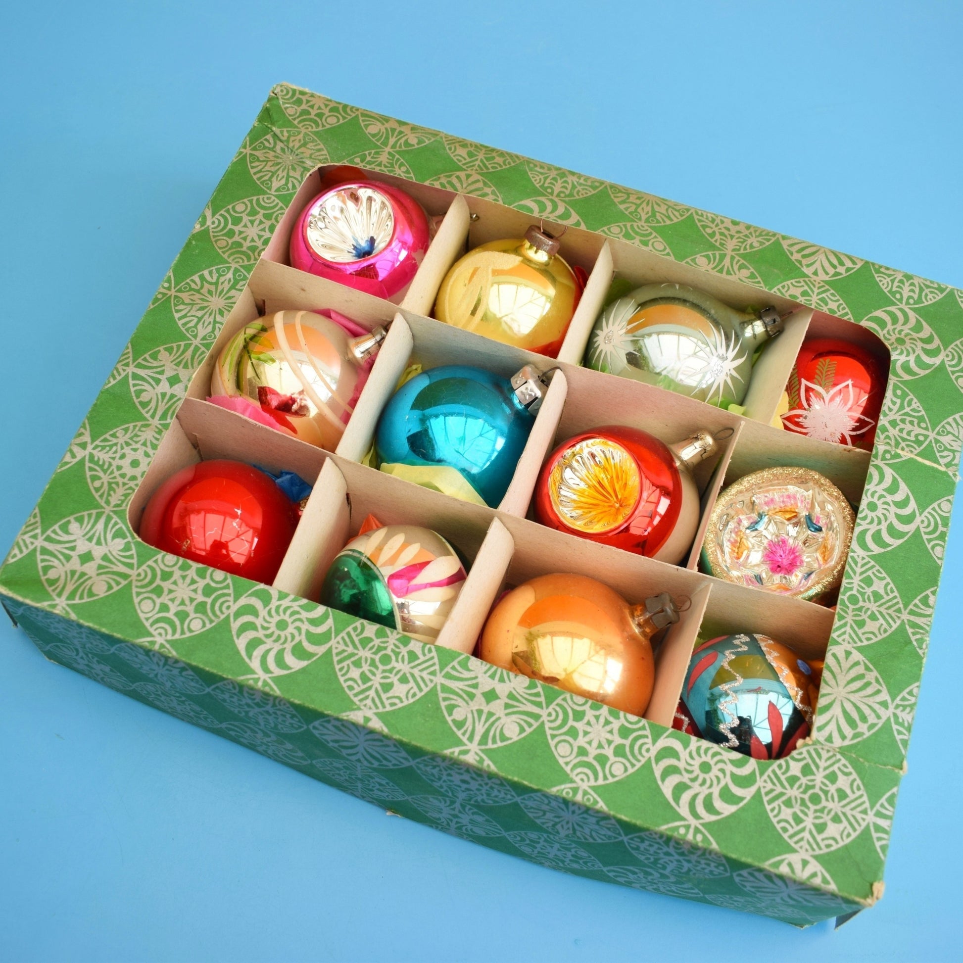 Vintage Mixed 1960s Glass Christmas Baubles - Boxed - Mediums by Pineapple Retro