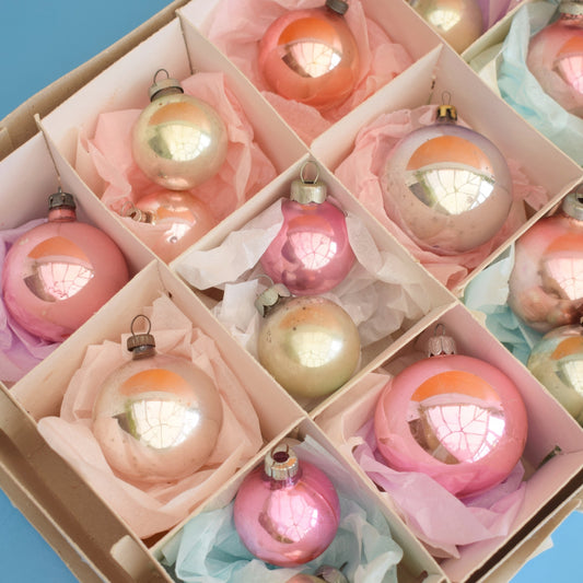 Vintage 1970s Glass Christmas Baubles - Unicorn Pastels - Pink by Pineapple Retro