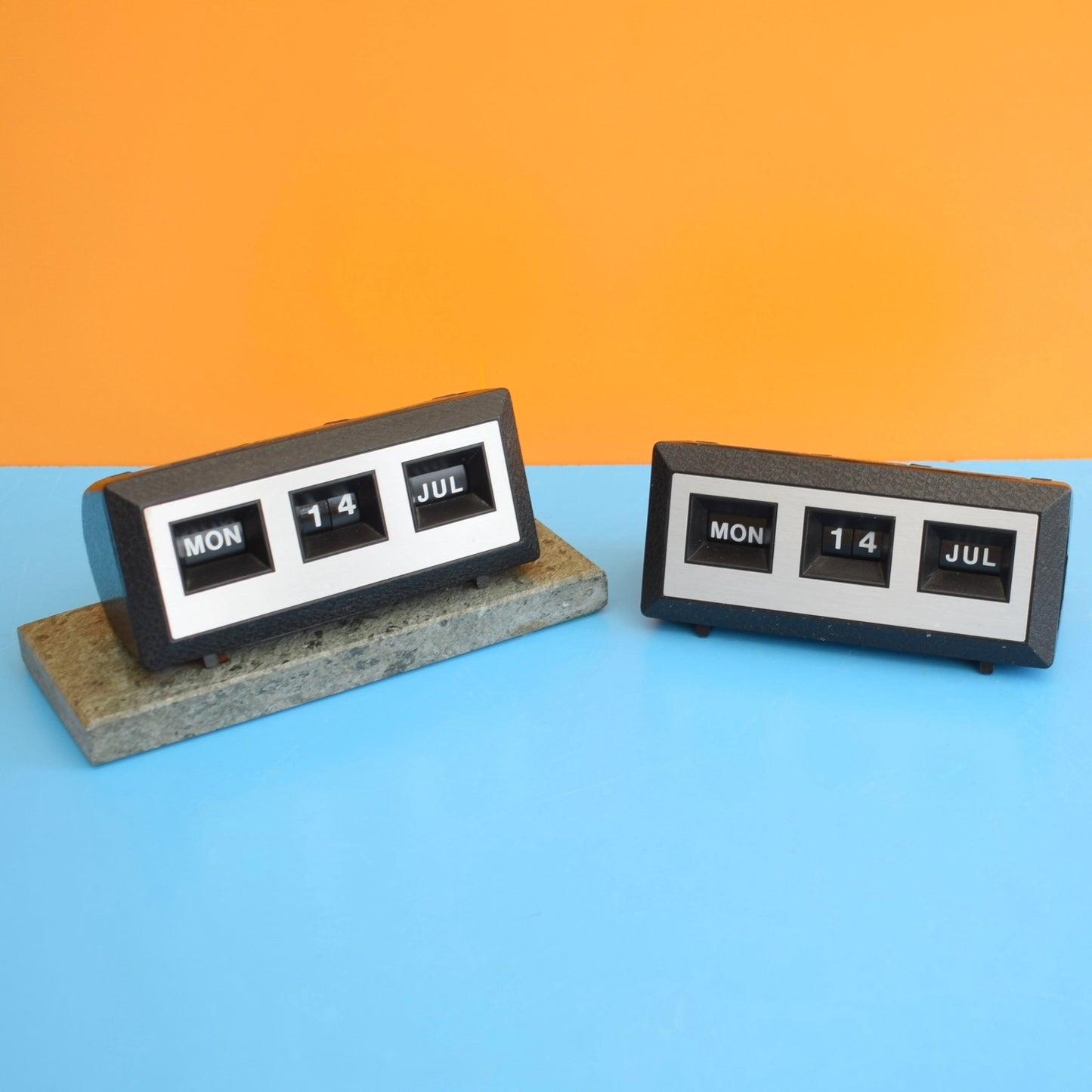 Vintage 1970s Plastic / Granite Perpetual Calendars - Black