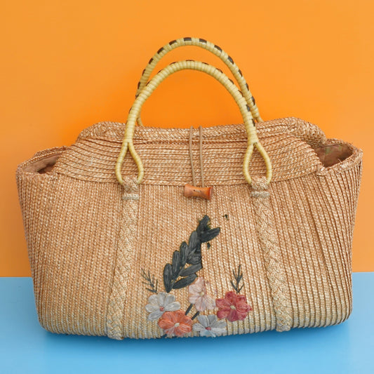 Vintage 1950s Straw / Raffia Handbag - Lined