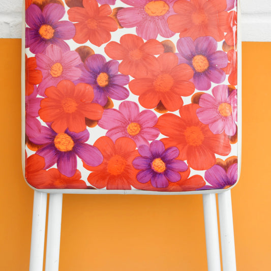 Vintage 1960s Flower Power Vinyl Folding Stool - Pink & Red