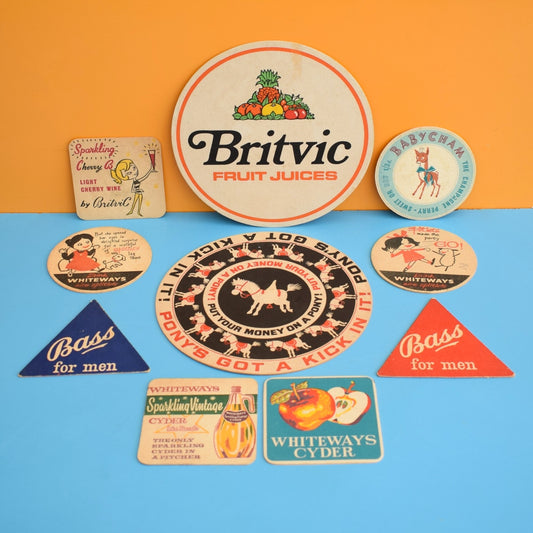 Vintage 1960s Mixed Cider Mats / Drinks Mats / Coasters by Pineapple Retro