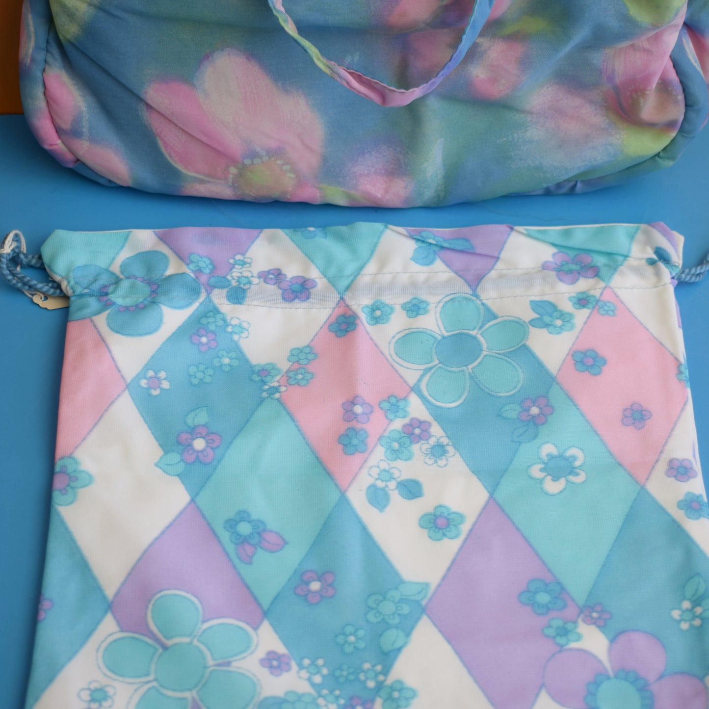 Vintage 1970s Wash Bags - Pale Pink/ Blue