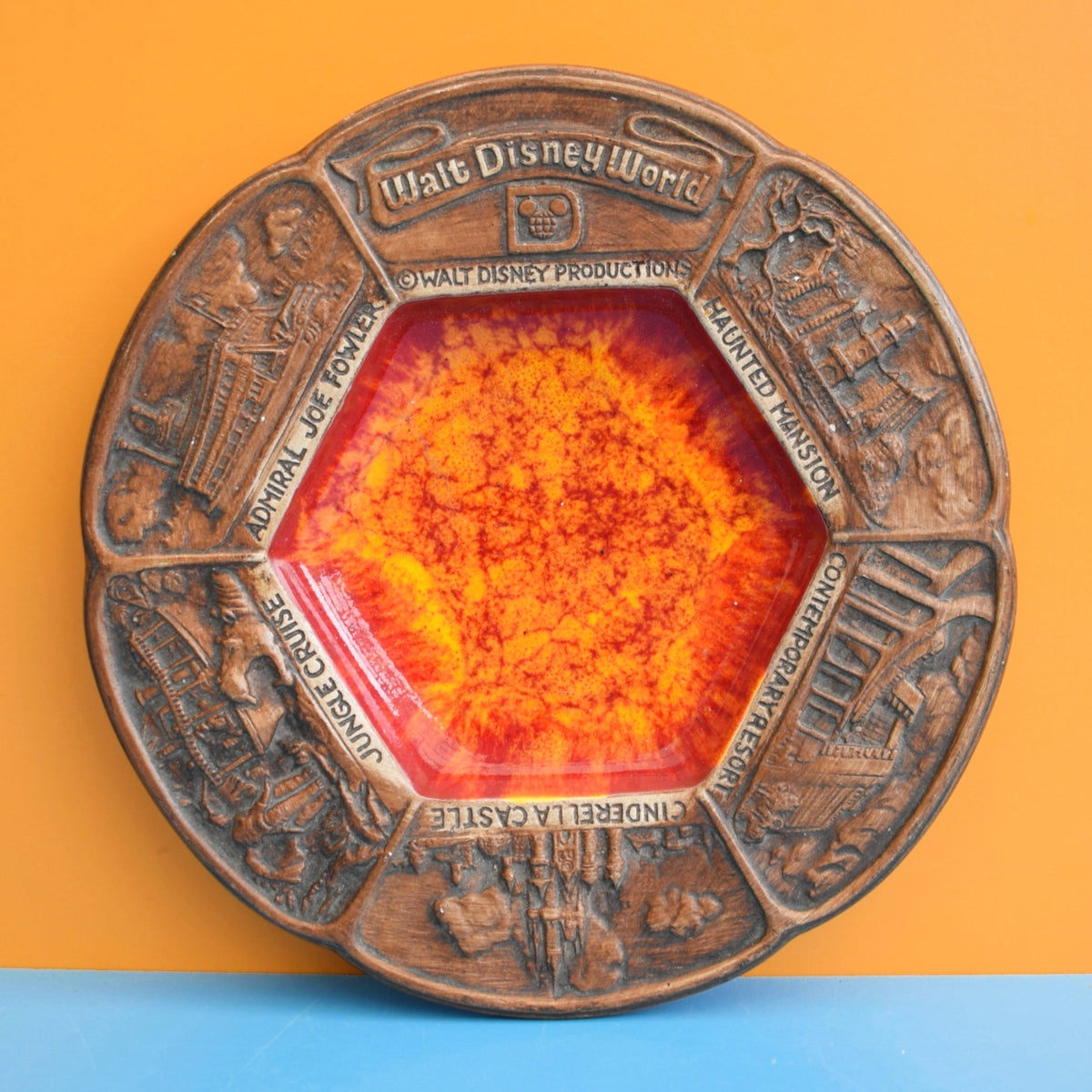 Vintage 1960s Disneyland Ceramic Dish - Orange & Brown by Pineapple Retro
