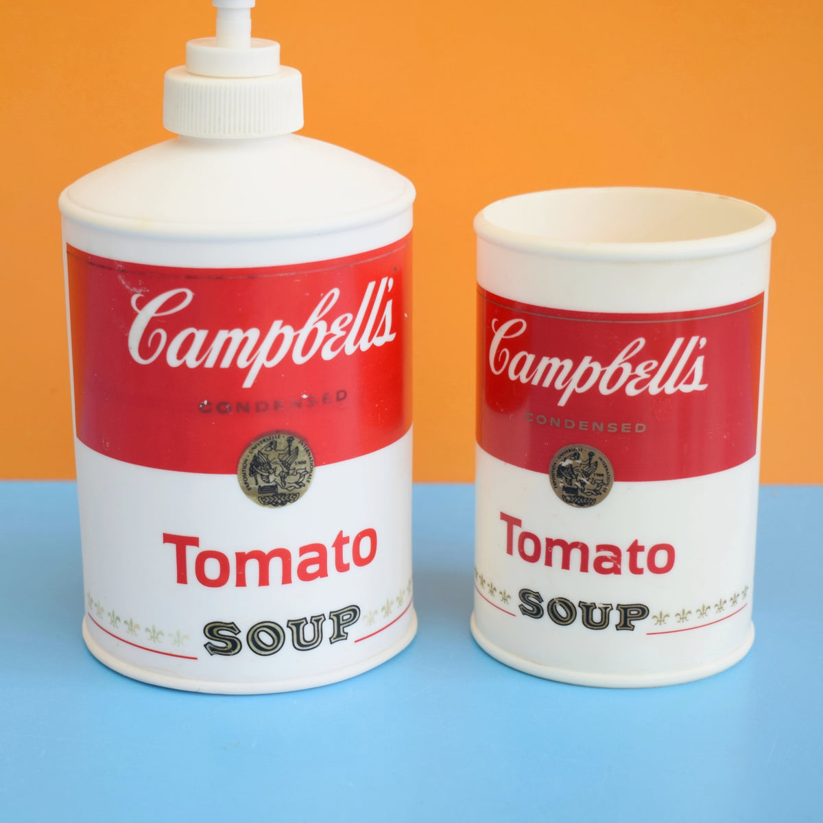 Vintage 1990s Soap Dispenser & Toothbrush Cup - Campbells Soup - Pop Art by Pineapple Retro