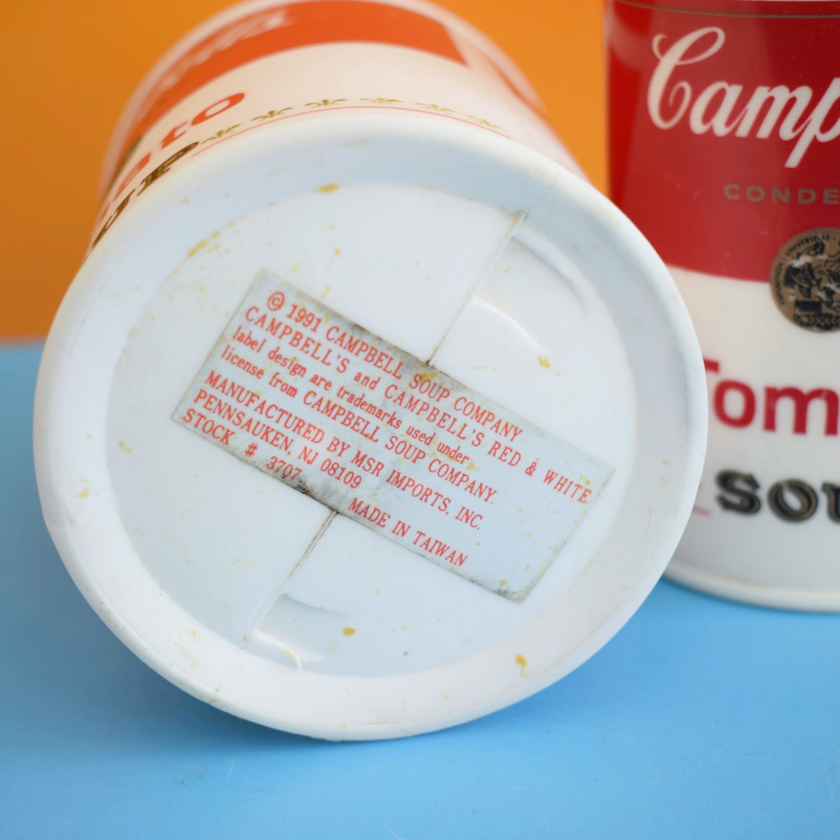 Vintage 1990s Soap Dispenser & Toothbrush Cup - Campbells Soup - Pop Art by Pineapple Retro