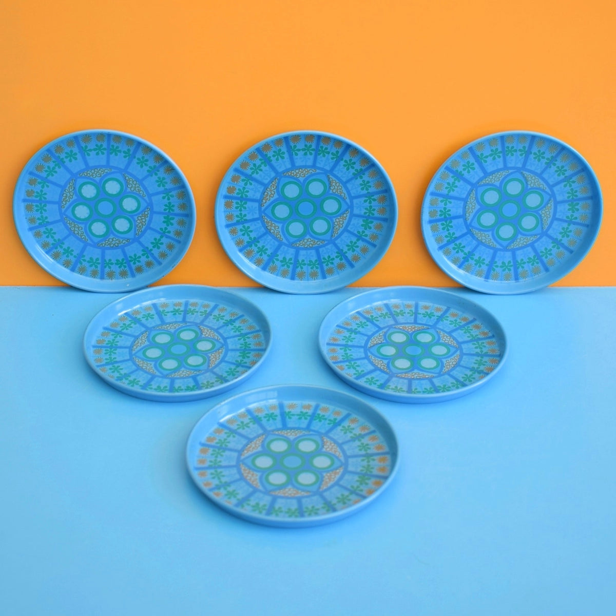 Vintage 1960s Metal Coasters - Worcester Ware - Blue by Vintage