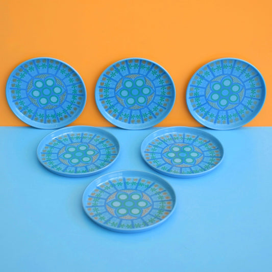 Vintage 1960s Metal Coasters - Worcester Ware - Blue by Vintage