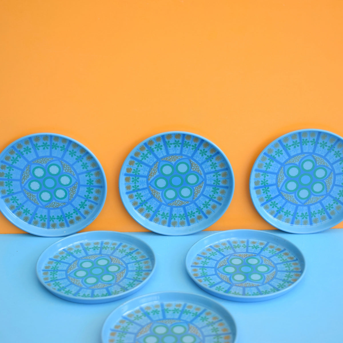 Vintage 1960s Metal Coasters - Worcester Ware - Blue by Vintage