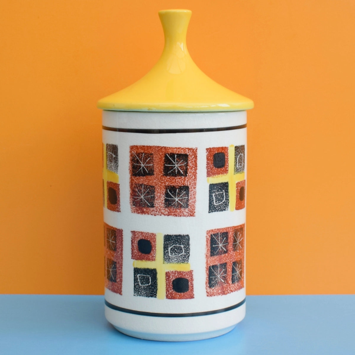 Vintage 1960s Flour Jar - Arthur Wood - Conical Lid / Geometric Pattern by Pineapple Retro