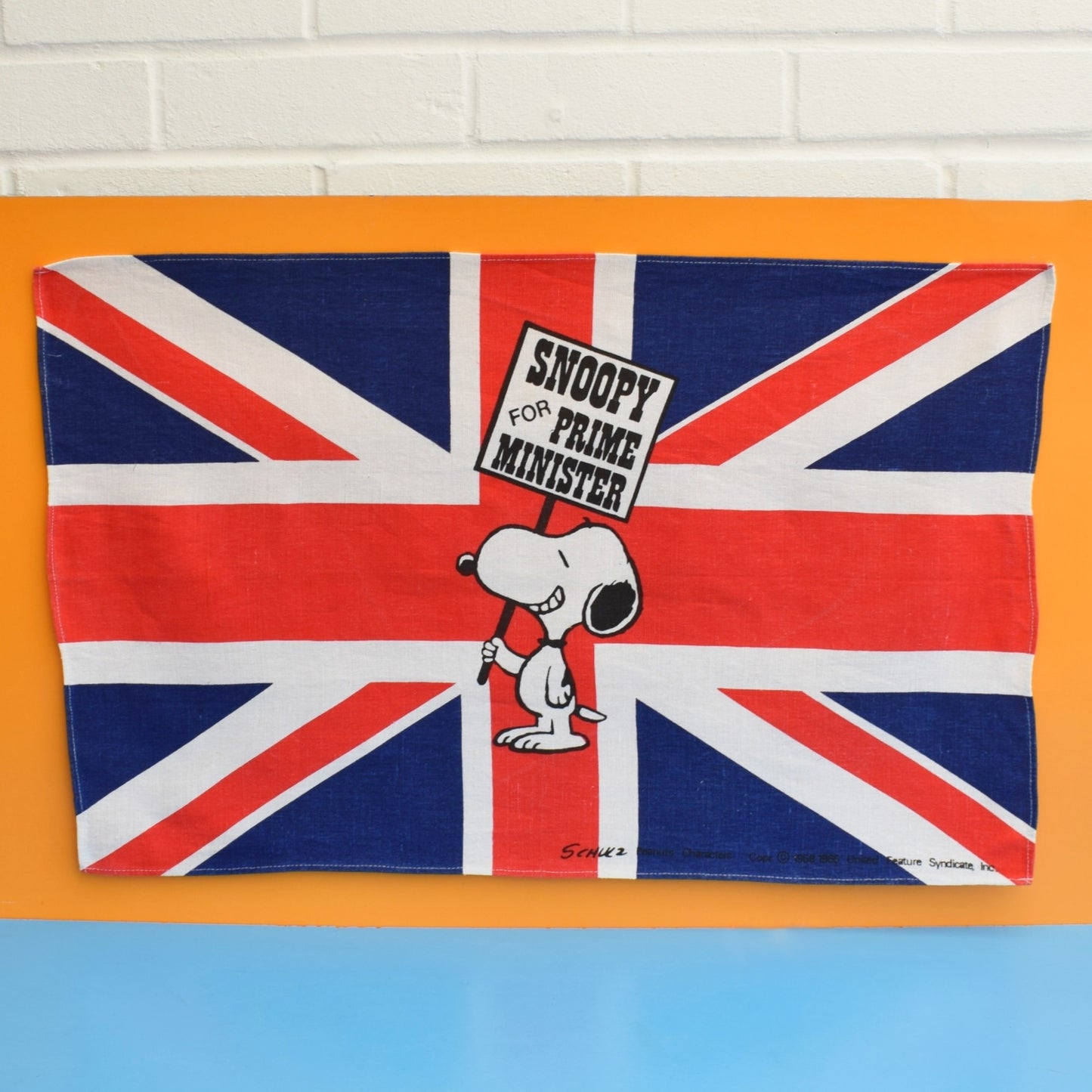 Vintage 1970s Tea Towel -Snoopy - Snoopy For Prime Minister - Union Flag