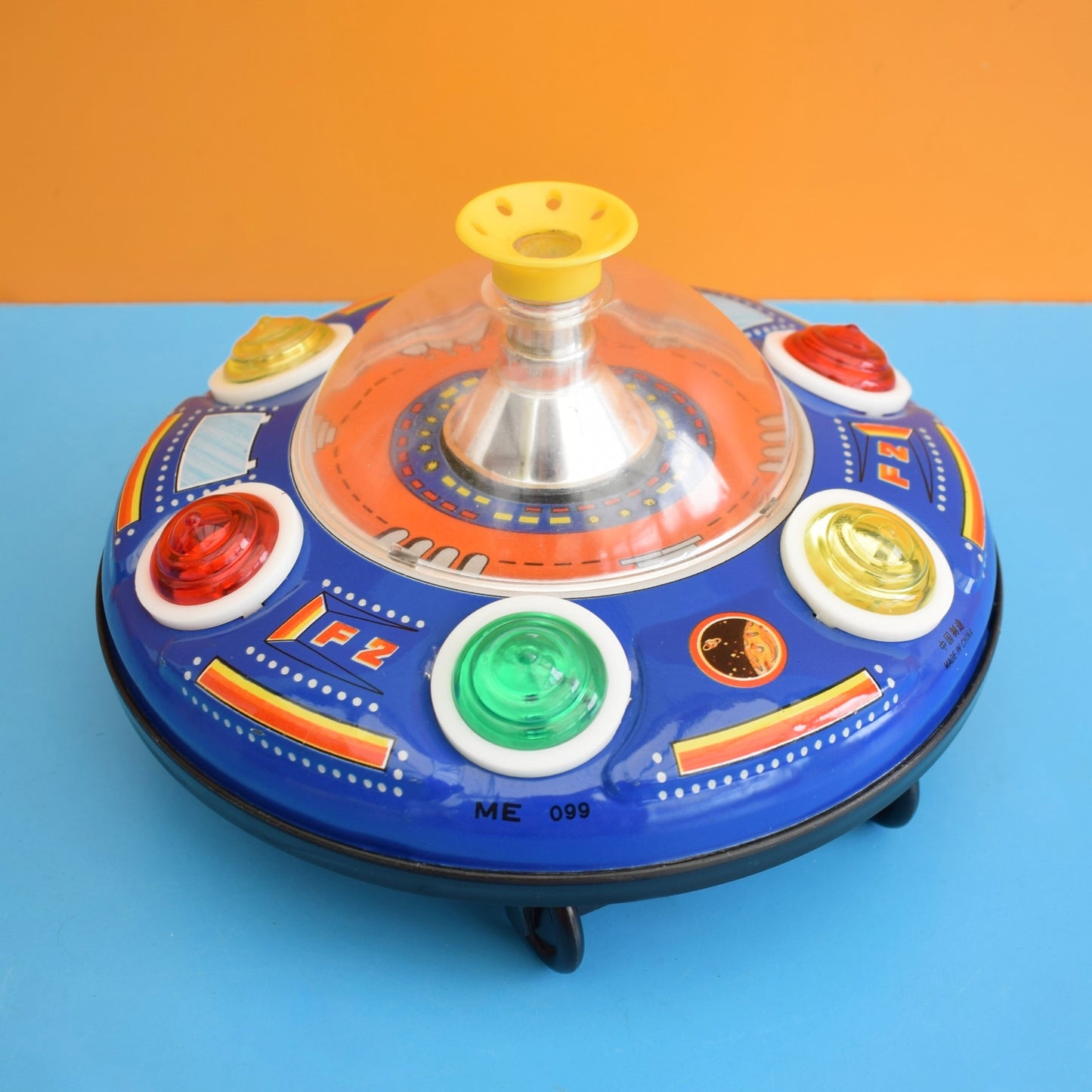 Vintage 1970s Blowing Ball UFO Tin Plate Toy - Battery Operated - Boxed .