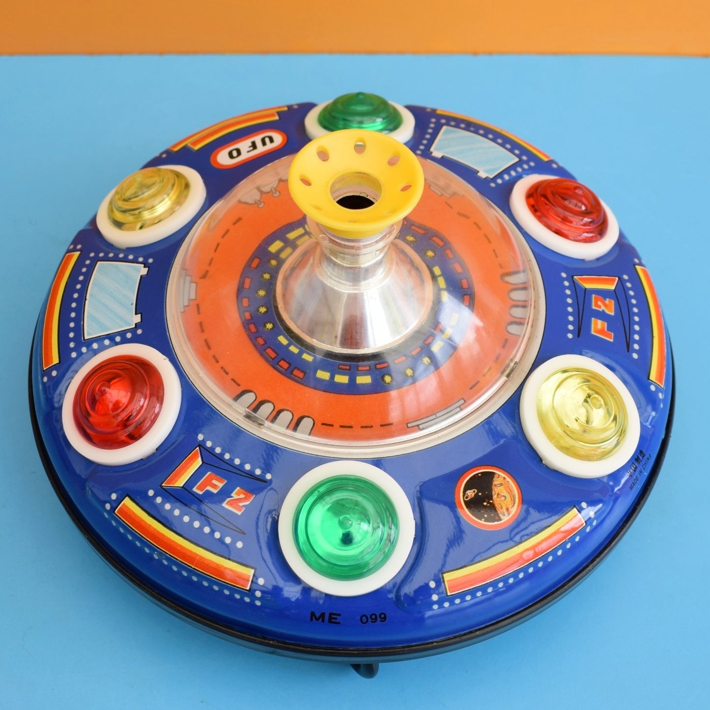 Vintage 1970s Blowing Ball UFO Tin Plate Toy - Battery Operated - Boxed .